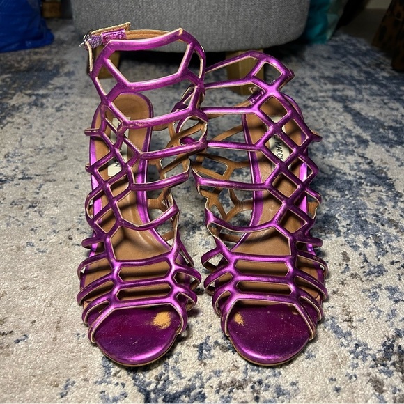 Steve Madden Slithur Purple Leather Caged Strappy Heels Size 8 - Picture 1 of 11